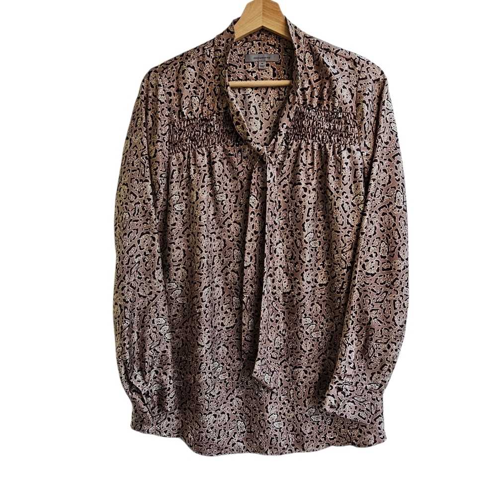 Classiques Entier 100 Silk Leopard Print Blouse With Smocked Detail Size M